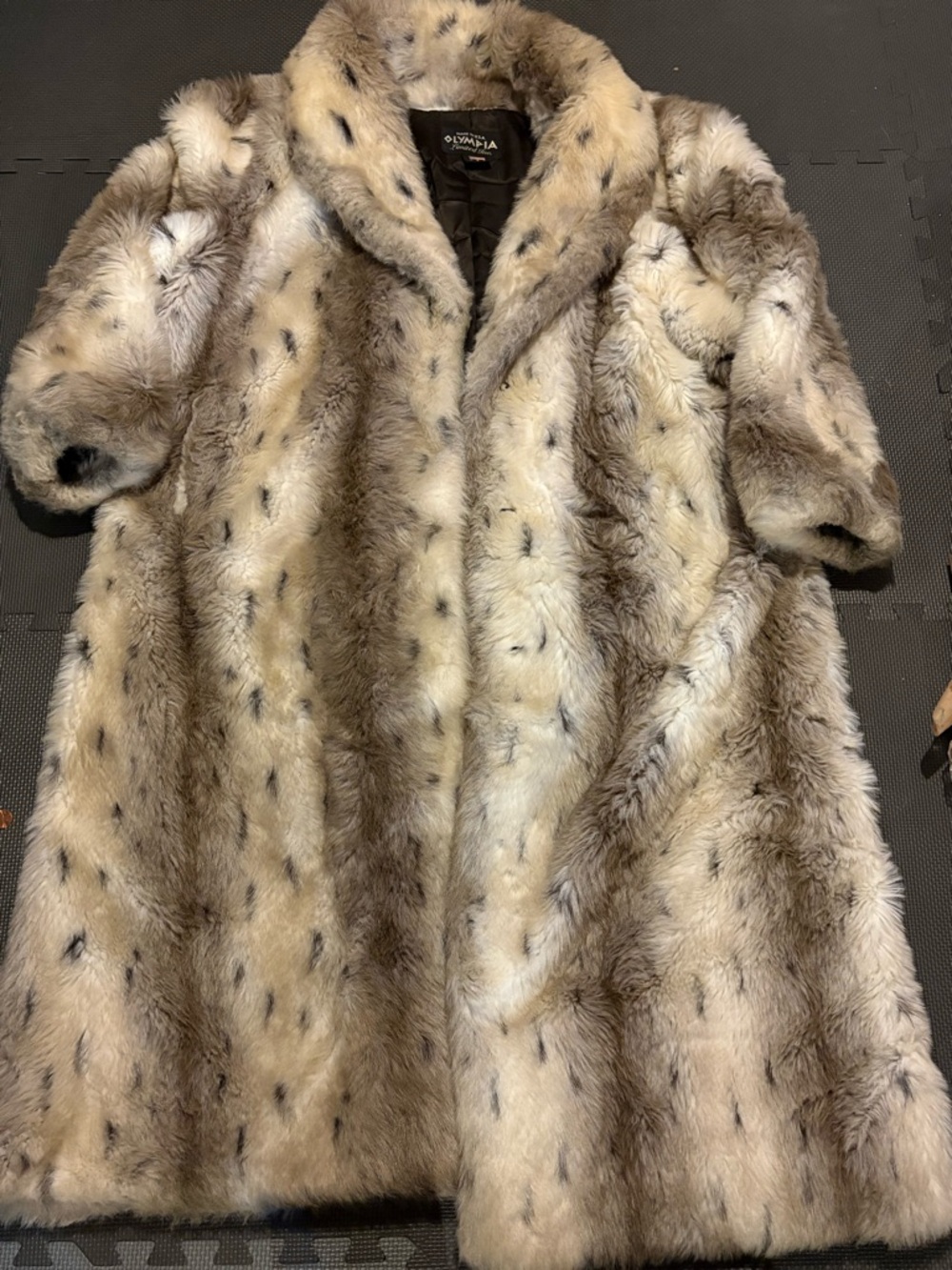 Faux Fur Trench Coat in Cream and Brown